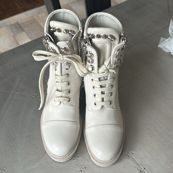 Christian Louboutin winter spikes flat calf leather motorcycle combat boot 37.5 - Picture 3 of 12